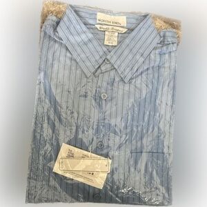 🔴NWT North End Echelon Wrinkle Resistant Dress Shirt Light Blue Stripe M